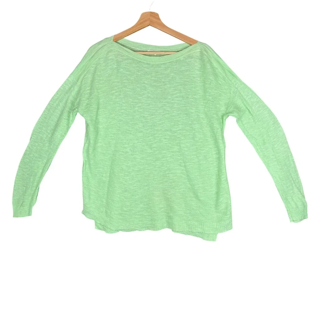Eileen Fisher Sweater M Spring Green Organic Linen Cotton Pullover Tunic Knit - Picture 1 of 11